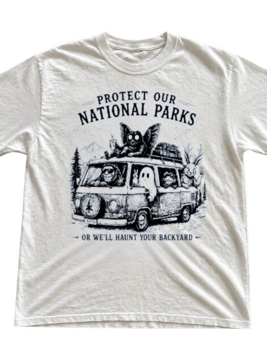 Gildan Tops - White Short Sleeve Tee with Navy Protect Our National Parks Graphic